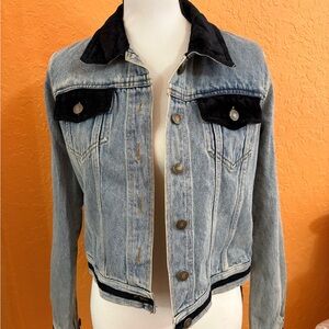 Newport News Light Blue Denim Jacket with Black Velour Trim